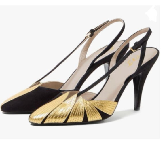 FOWT Black Chic Petal Decor Pointed Toe Slingback Pumps High Heel Slip on Sandal - Picture 1 of 8